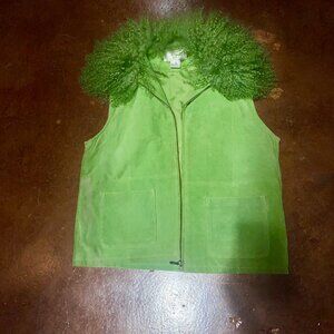 Y2K Suede Green Vest with Faux Fur size M